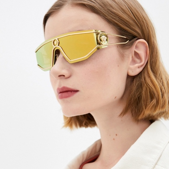 Versace Unisex Gold Mirrored Sunglasses, New - Picture 5 of 14